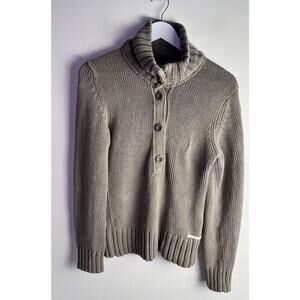 Marco Polo Womens Beige 100% Organic Cotton Small Button‎ Up Mock Neck Sweater